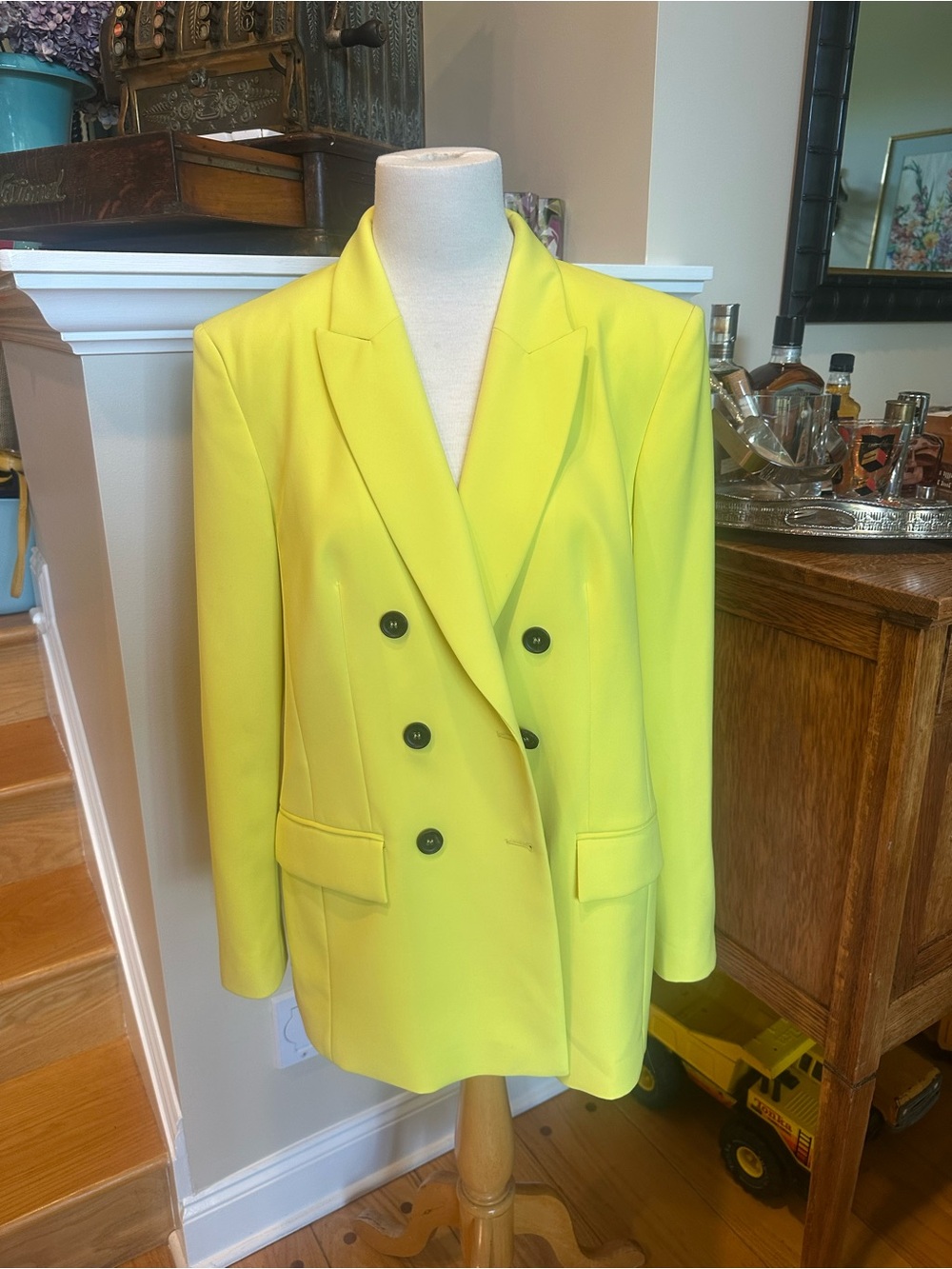 Marc Cain Neon Yellow Double-Breasted Blazer